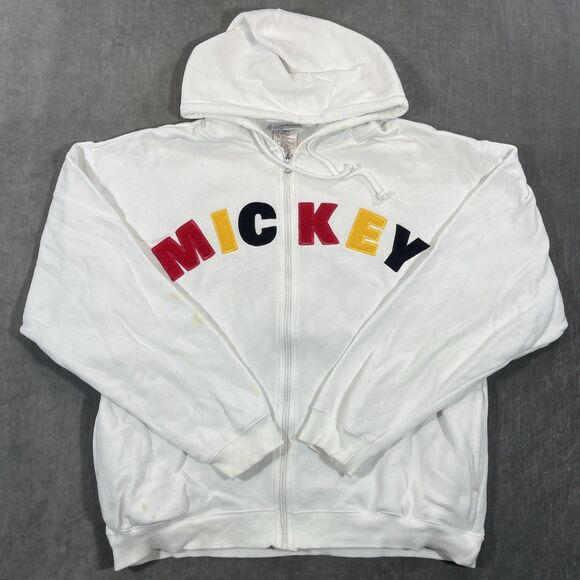 Disney Mickey Womens Small White Embroidered Full Zip Sweatshirt Hoodie Jacket‎ - Picture 1 of 8